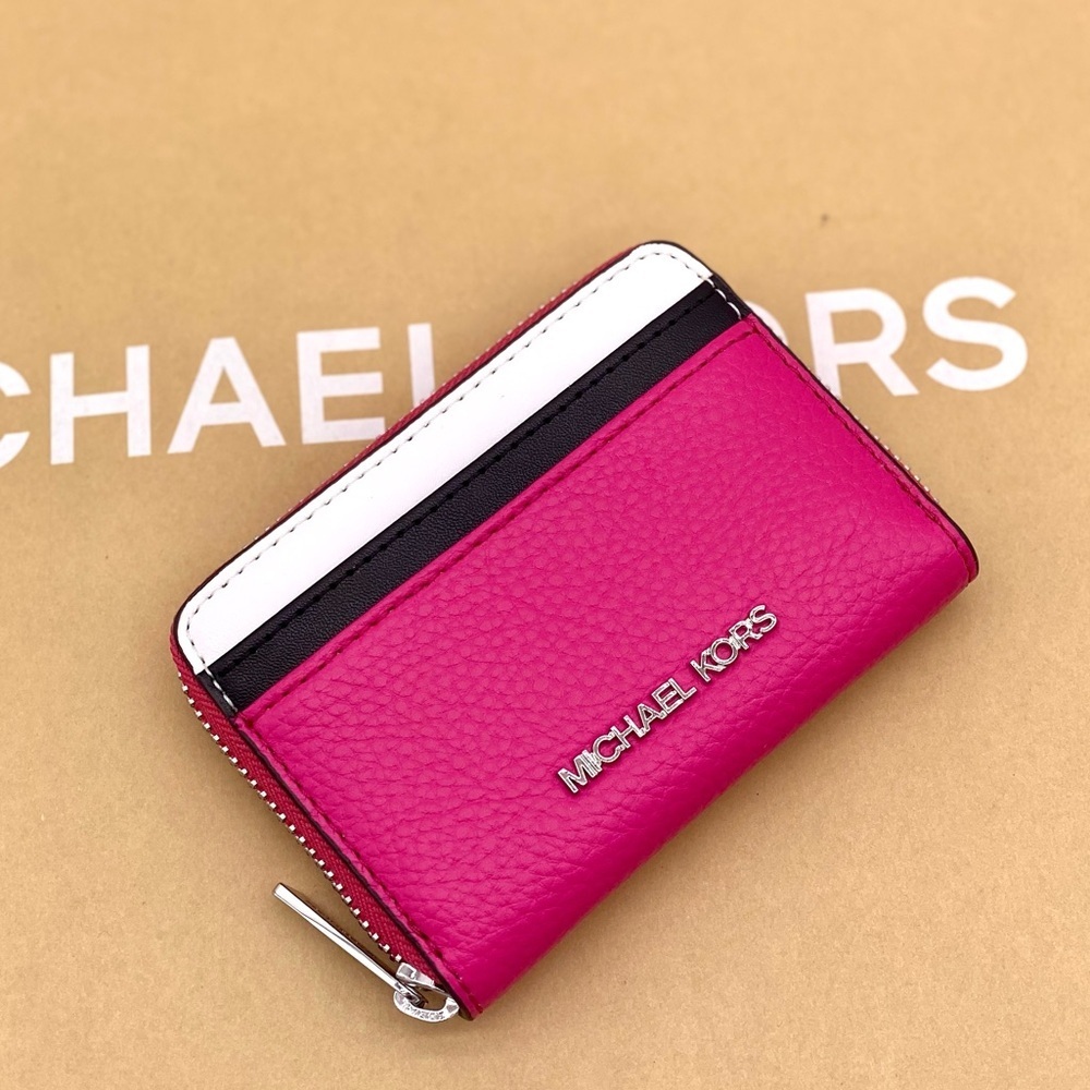 Michael Kors Jet Set Travel Card Case Zip Around Wallet Dragonfruit - Picture 9 of 12